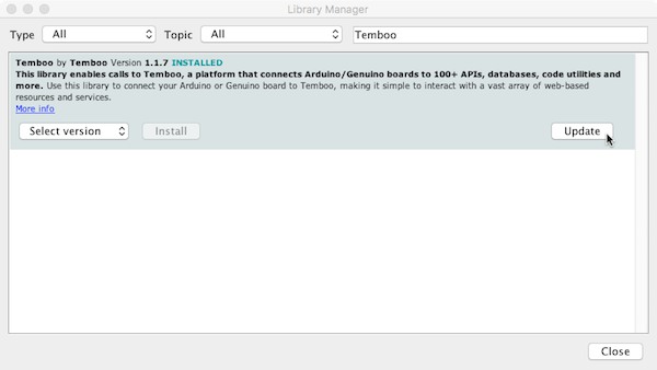 Updating the Temboo Library in the Arduino IDE