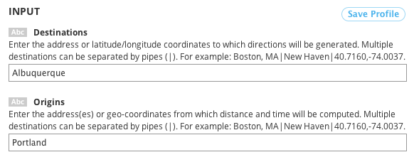 Google Distance Inputs