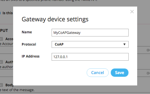 Enter and save CoAP gateway settings