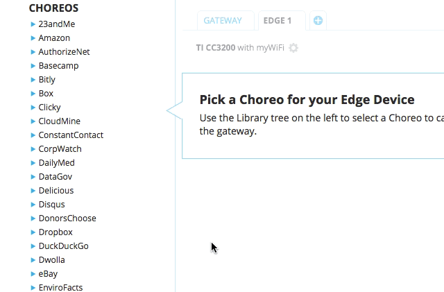 Select an edge device Choreo to call on the M2M gateway via CoAP