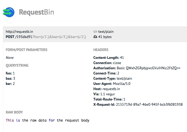 Example of POST request data in RequestBin