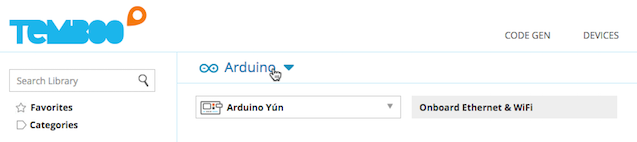 Selecting the Arduino Yún on the Choreo page.