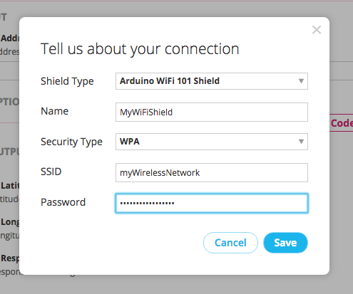 Setting up the WiFi shield configuration on the Choreo Page